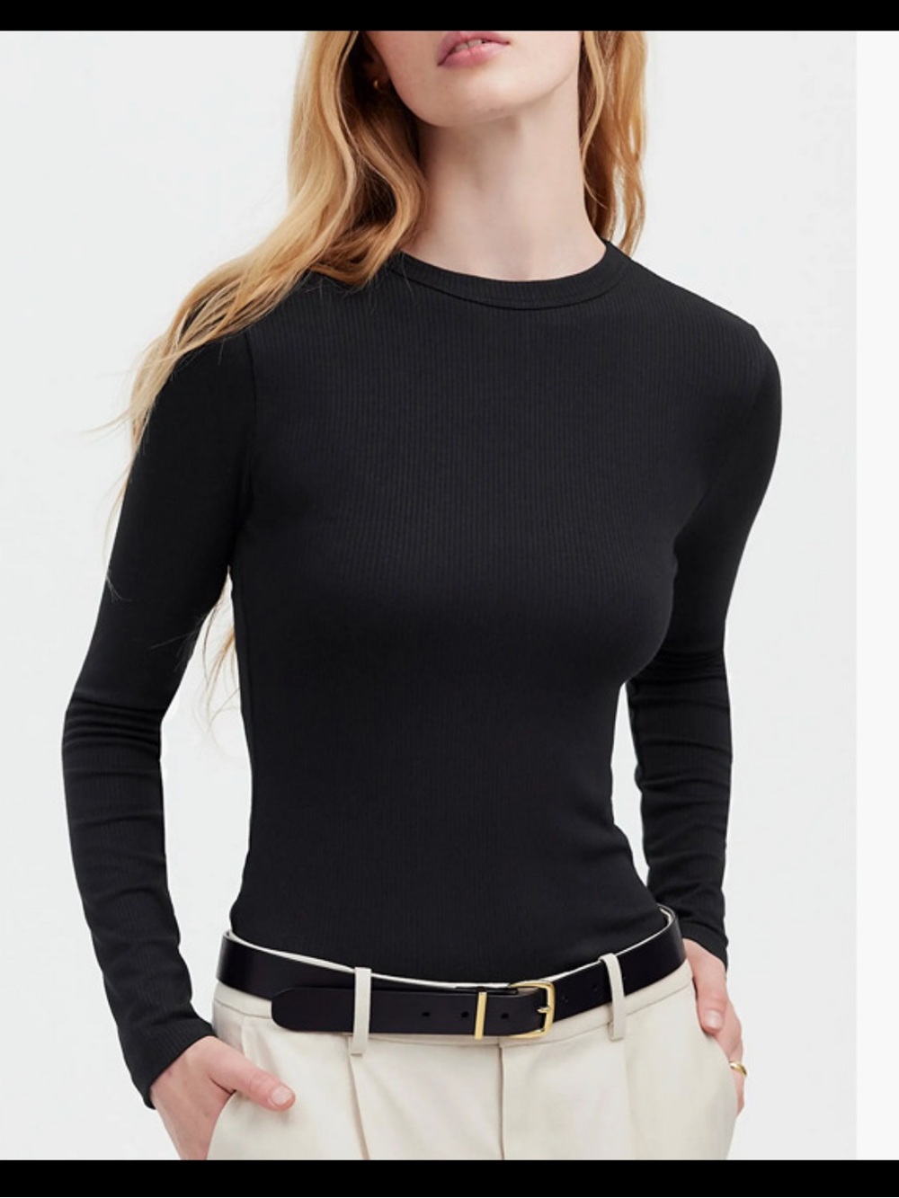 Madewell The '90s Long-Sleeve Tee in Compact Cotton - Black